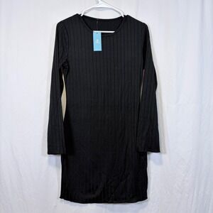 CUPSHE Dress Ribbed Knit Long‎ Sleeve Black Mini Dress CAA05A4H073YY Size S
